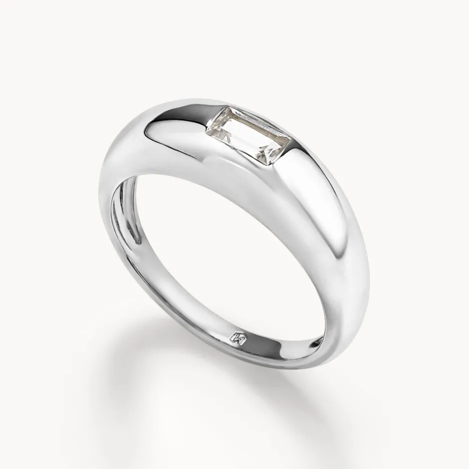 Best White Topaz Baguette Curve Pinky Ring in Silver Under $150 | Natural Gemstones