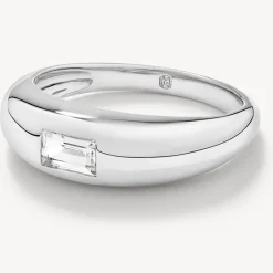 Best White Topaz Baguette Curve Pinky Ring in Silver Under $150 | Natural Gemstones