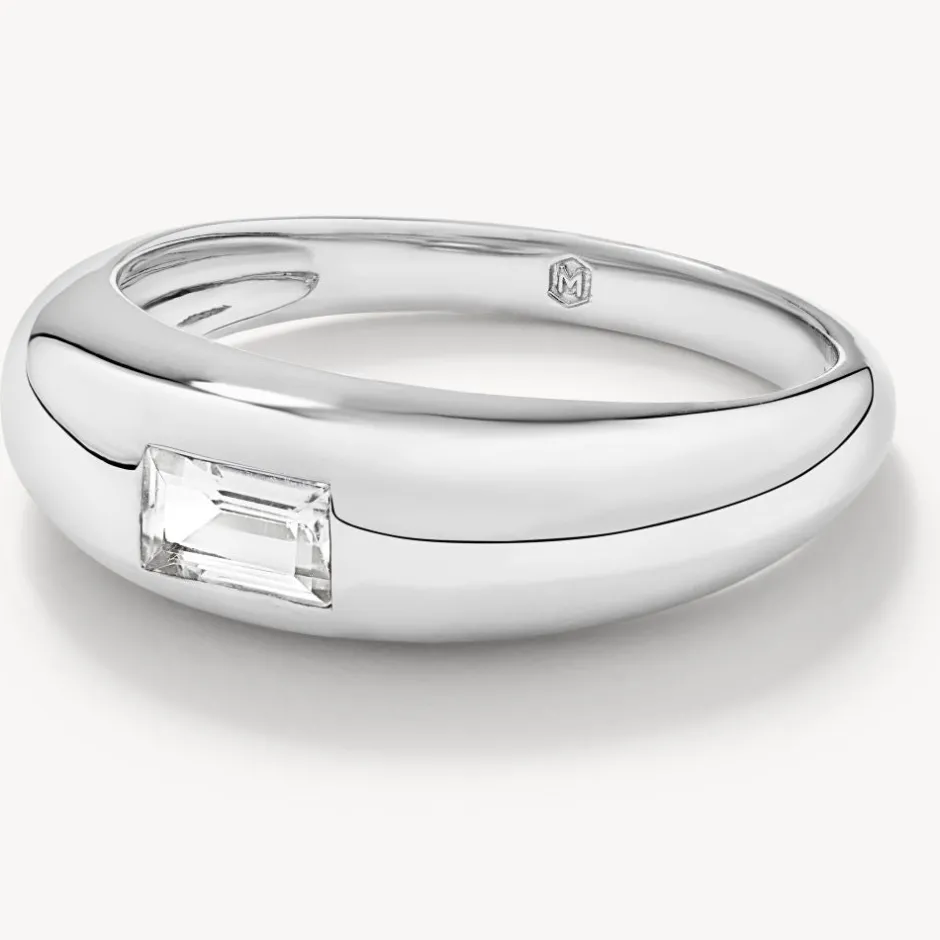 Best White Topaz Baguette Curve Pinky Ring in Silver Under $150 | Natural Gemstones
