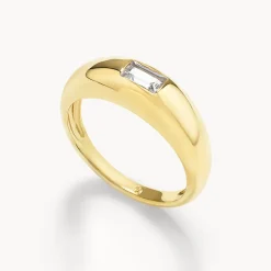 Online White Topaz Baguette Curve Pinky Ring in Gold Gifts For Him | Natural Gemstones