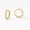 Clearance White Topaz Baguette Huggie Earrings in Gold Natural Gemstones | 18k Fine Gold Plated