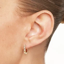 Clearance White Topaz Baguette Huggie Earrings in Gold Natural Gemstones | 18k Fine Gold Plated