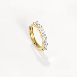 Clearance White Topaz Baguette Huggie Earrings in Gold Natural Gemstones | 18k Fine Gold Plated