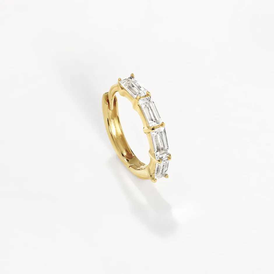 Clearance White Topaz Baguette Huggie Earrings in Gold Natural Gemstones | 18k Fine Gold Plated