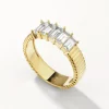 Best White Topaz Baguette Textured Ring in Gold Natural Gemstones | 18k Fine Gold Plated