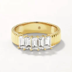 Best White Topaz Baguette Textured Ring in Gold Natural Gemstones | 18k Fine Gold Plated