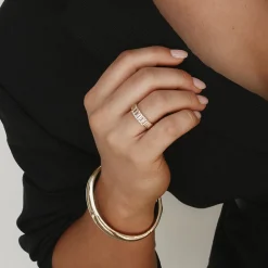 Best White Topaz Baguette Textured Ring in Gold Natural Gemstones | 18k Fine Gold Plated