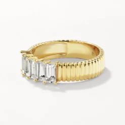 Best White Topaz Baguette Textured Ring in Gold Natural Gemstones | 18k Fine Gold Plated