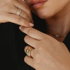 Best White Topaz Baguette Textured Ring in Gold Natural Gemstones | 18k Fine Gold Plated
