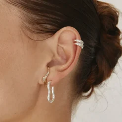 Hot White Topaz Baguette Wave Suspender Bar Earrings in Gold Natural Gemstones | 18k Fine Gold Plated