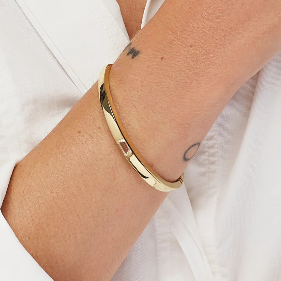 Clearance White Topaz Bangle in Gold Natural Gemstones | 18k Fine Gold Plated