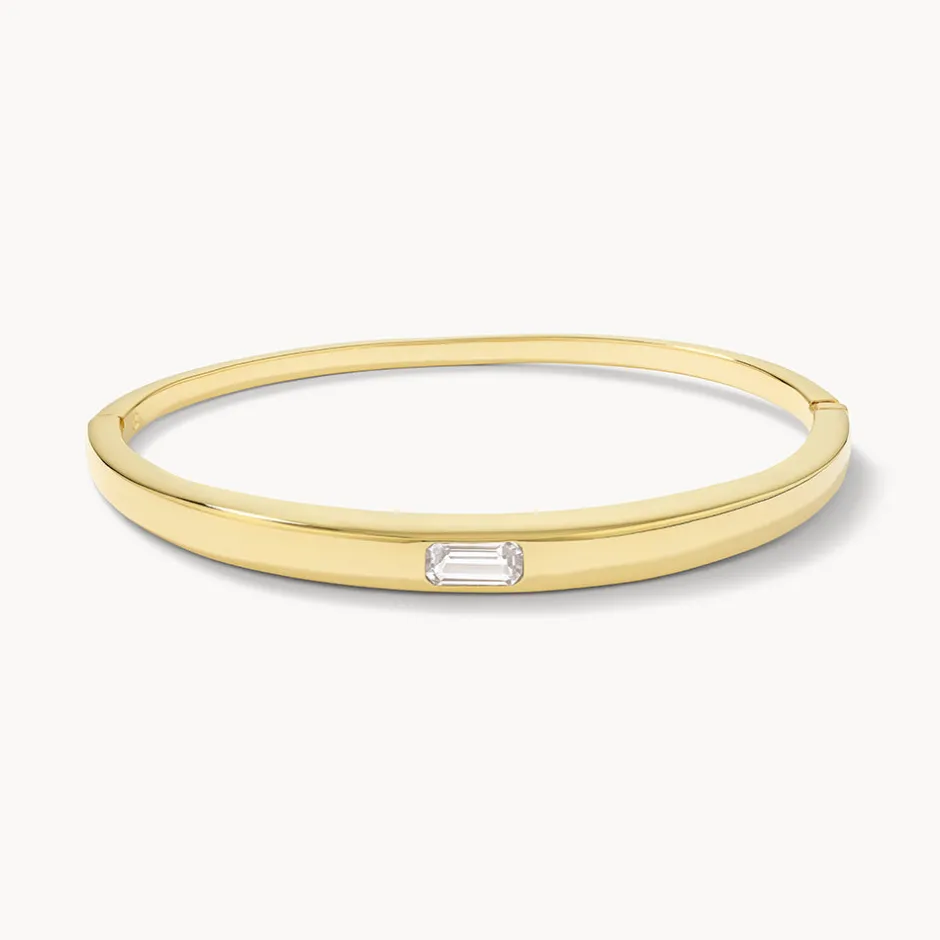 Clearance White Topaz Bangle in Gold Natural Gemstones | 18k Fine Gold Plated
