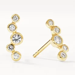 New White Topaz Bezel Bubble Stud Earrings in Gold Natural Gemstones | 18k Fine Gold Plated