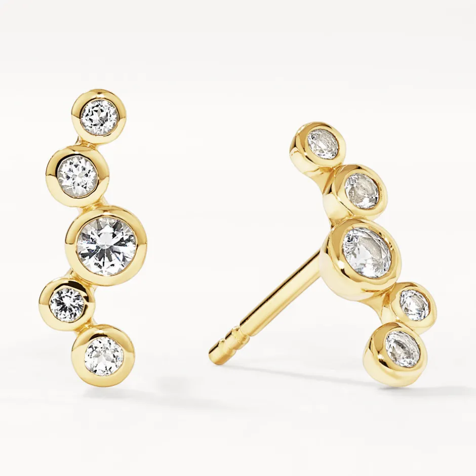 New White Topaz Bezel Bubble Stud Earrings in Gold Natural Gemstones | 18k Fine Gold Plated