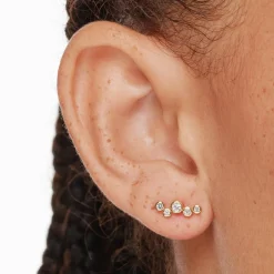 New White Topaz Bezel Bubble Stud Earrings in Gold Natural Gemstones | 18k Fine Gold Plated