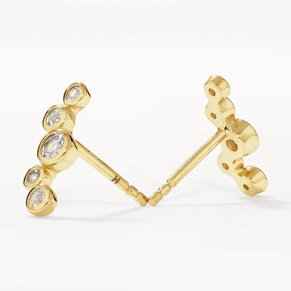 New White Topaz Bezel Bubble Stud Earrings in Gold Natural Gemstones | 18k Fine Gold Plated