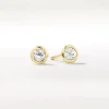 New White Topaz Bezel Stud Earrings in 10k Gold Natural Gemstones | Earrings