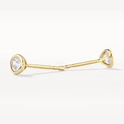 New White Topaz Bezel Stud Earrings in 10k Gold Natural Gemstones | Earrings