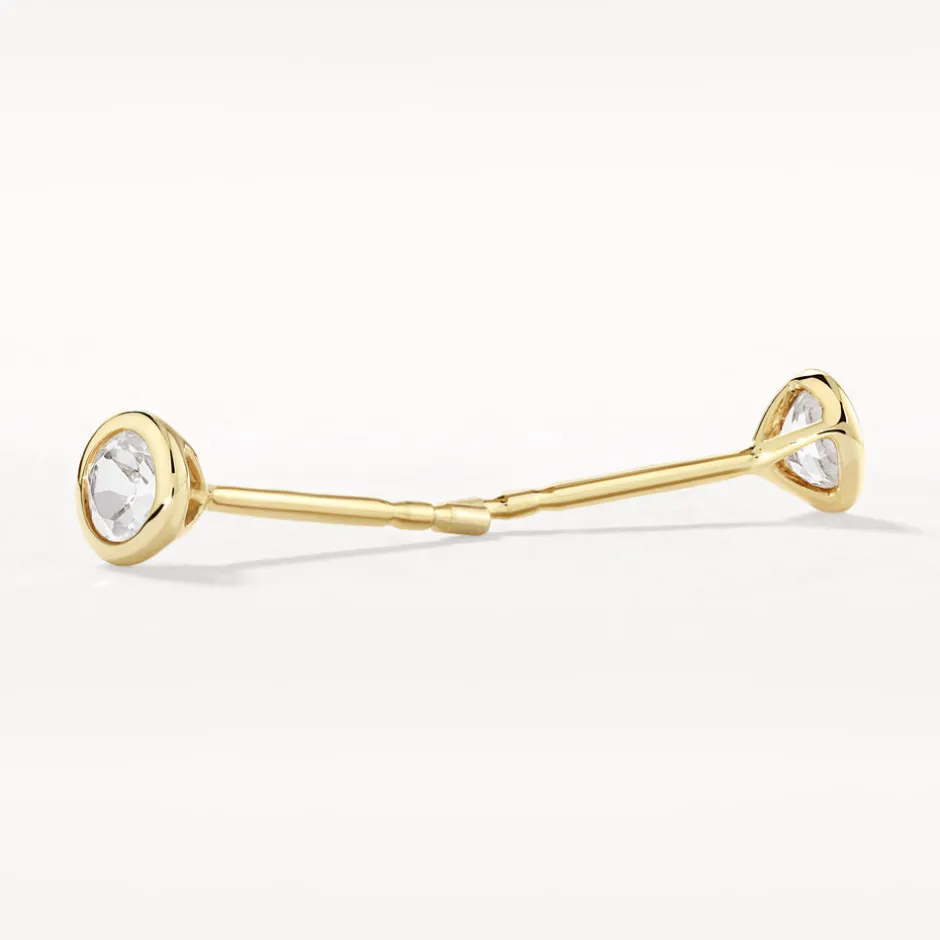 New White Topaz Bezel Stud Earrings in 10k Gold Natural Gemstones | Earrings