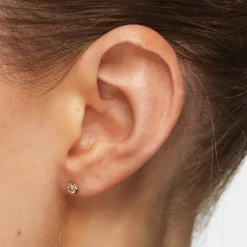 New White Topaz Bezel Stud Earrings in 10k Gold Natural Gemstones | Earrings