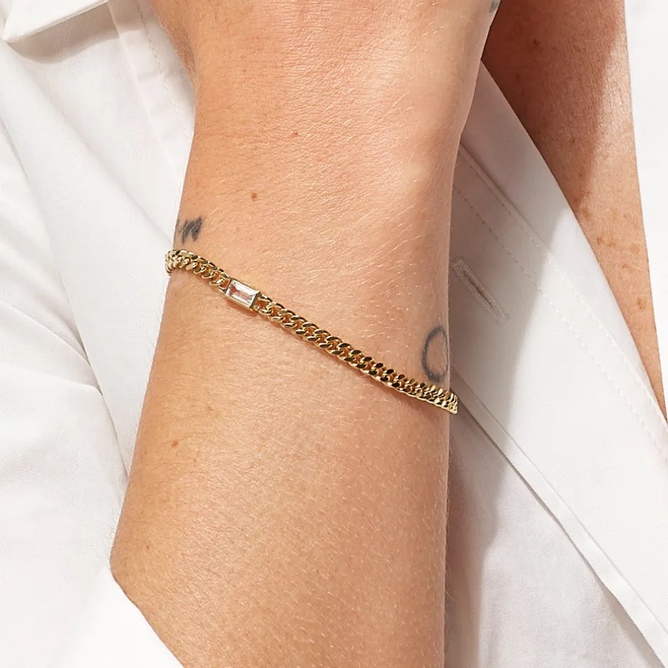Sale White Topaz Curb Chain Bracelet in Gold Gifts For Him | Natural Gemstones