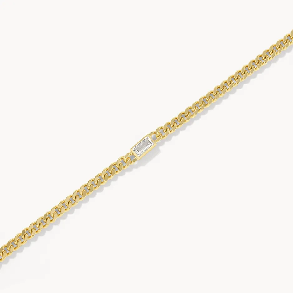 Sale White Topaz Curb Chain Bracelet in Gold Gifts For Him | Natural Gemstones