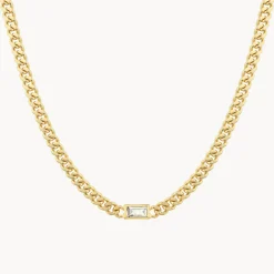 Outlet White Topaz Curb Chain Necklace in Gold Gifts For Him | Natural Gemstones