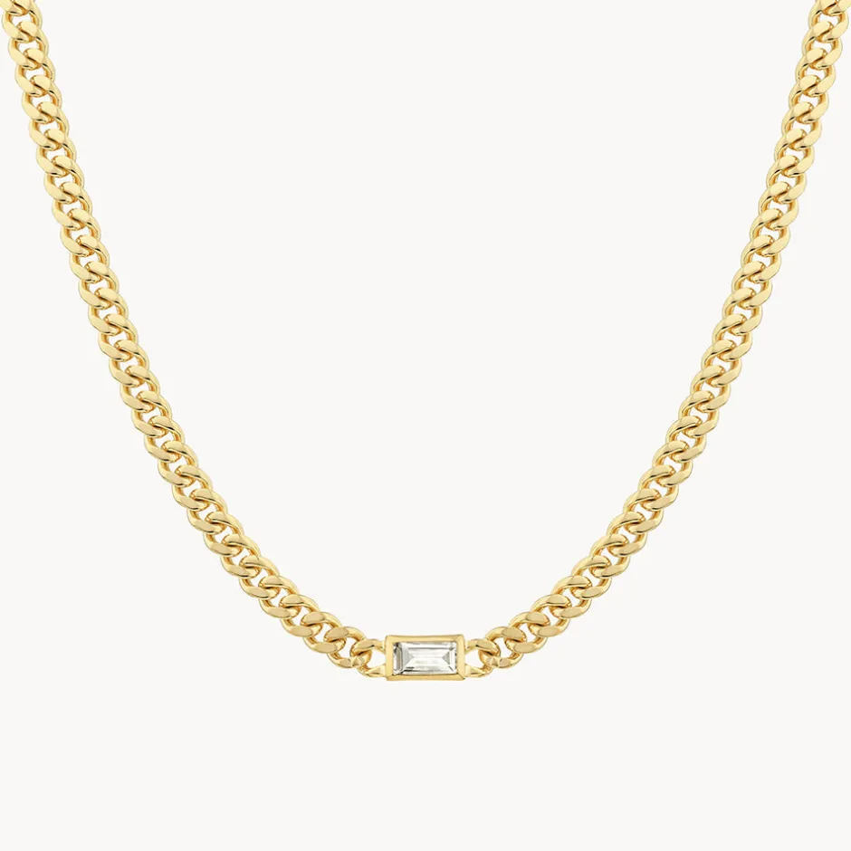 Outlet White Topaz Curb Chain Necklace in Gold Gifts For Him | Natural Gemstones