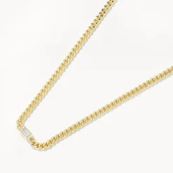 Outlet White Topaz Curb Chain Necklace in Gold Gifts For Him | Natural Gemstones