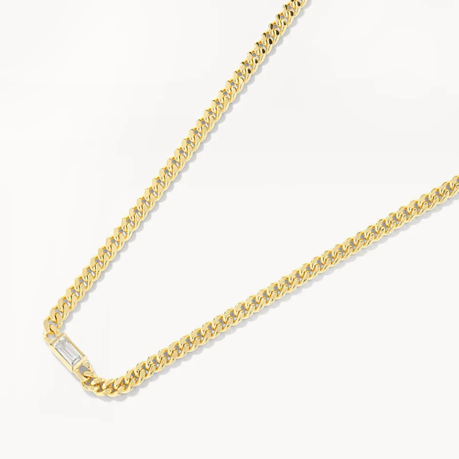 Outlet White Topaz Curb Chain Necklace in Gold Gifts For Him | Natural Gemstones
