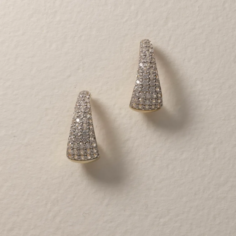 Hot White Topaz Dome Hoop Stud Earrings in Gold Natural Gemstones | 18k Fine Gold Plated