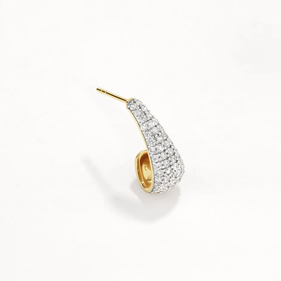 Hot White Topaz Dome Hoop Stud Earrings in Gold Natural Gemstones | 18k Fine Gold Plated