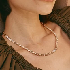 Discount White Topaz Emerald Cut Tennis Necklace in Gold Natural Gemstones | 18k Fine Gold Plated