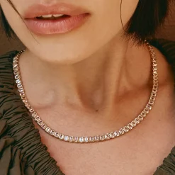 Discount White Topaz Emerald Cut Tennis Necklace in Gold Natural Gemstones | 18k Fine Gold Plated