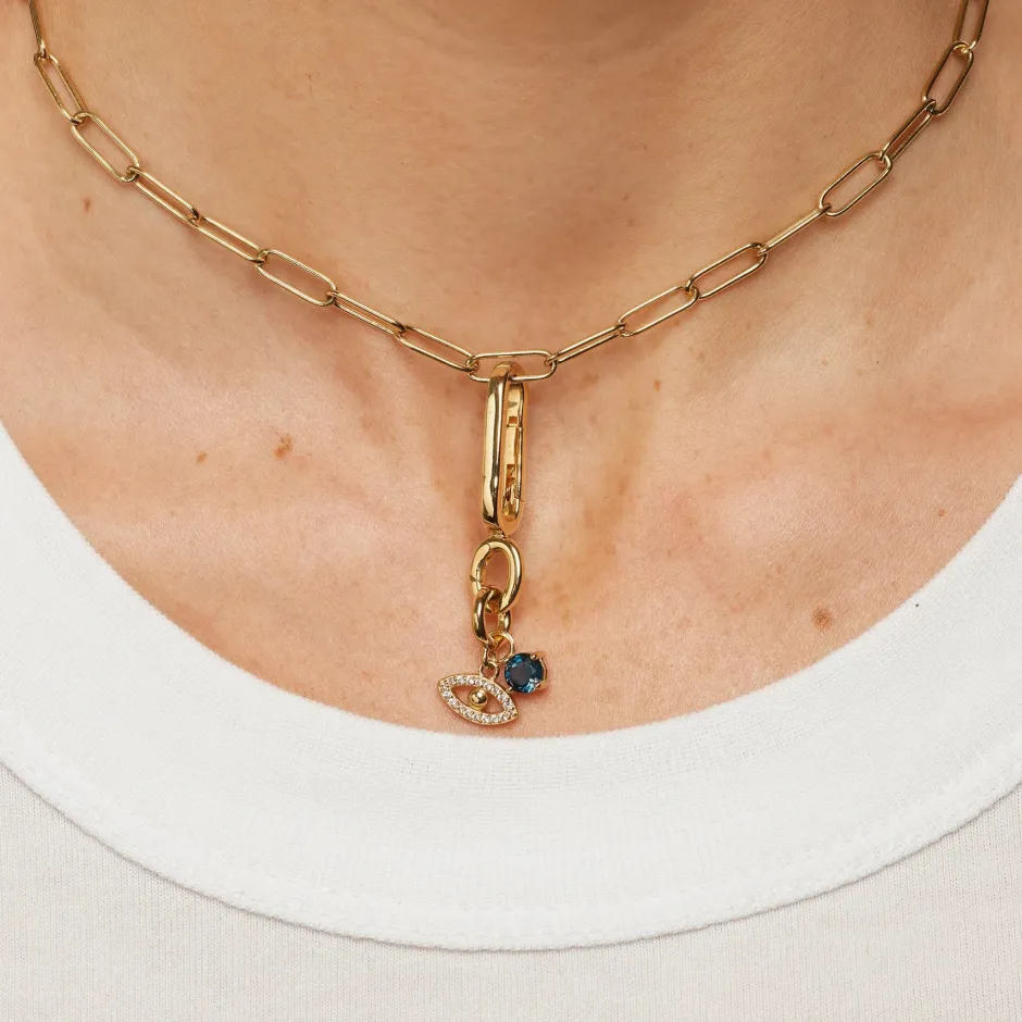 Fashion White Topaz Evil Eye Pendant in Gold Symbolic Jewellery | 18k Fine Gold Plated