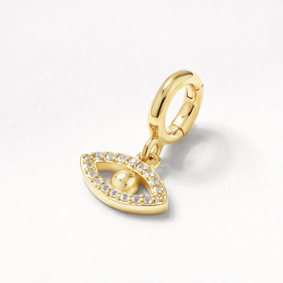 Fashion White Topaz Evil Eye Pendant in Gold Symbolic Jewellery | 18k Fine Gold Plated