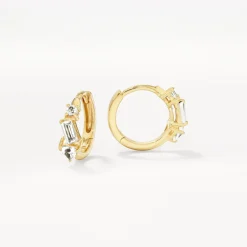 Fashion White Topaz Fancy Cut Huggies in Gold Natural Gemstones | 18k Fine Gold Plated