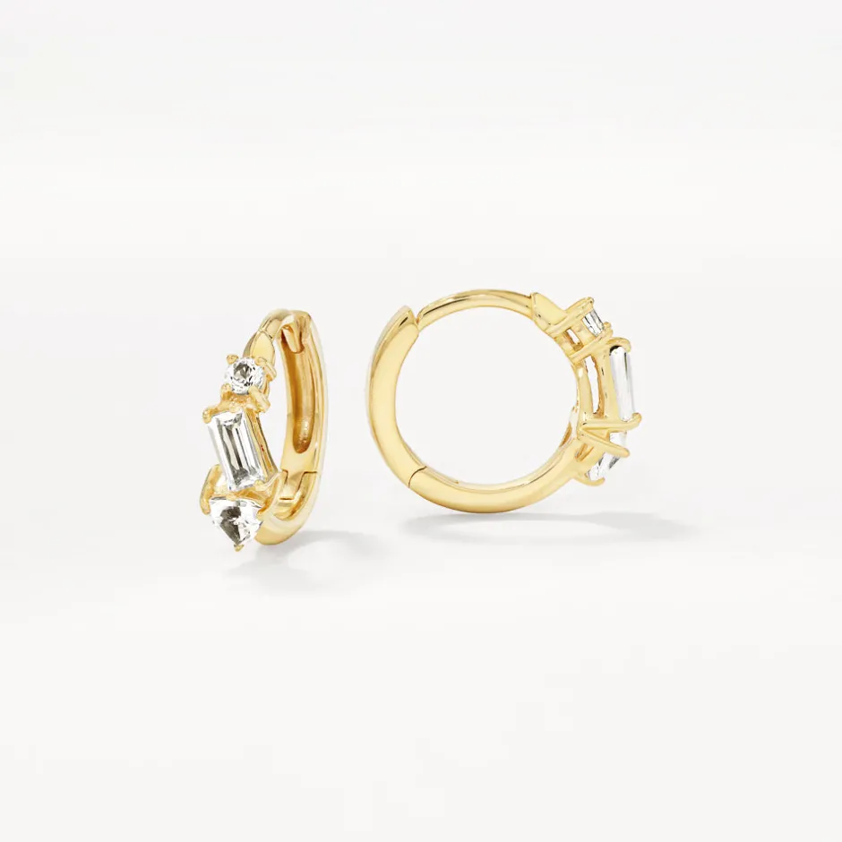 Fashion White Topaz Fancy Cut Huggies in Gold Natural Gemstones | 18k Fine Gold Plated