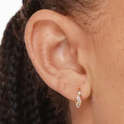 Fashion White Topaz Fancy Cut Huggies in Gold Natural Gemstones | 18k Fine Gold Plated