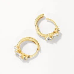 Fashion White Topaz Fancy Cut Huggies in Gold Natural Gemstones | 18k Fine Gold Plated