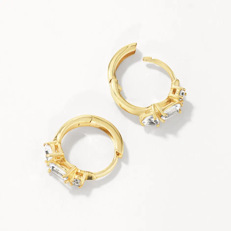 Fashion White Topaz Fancy Cut Huggies in Gold Natural Gemstones | 18k Fine Gold Plated