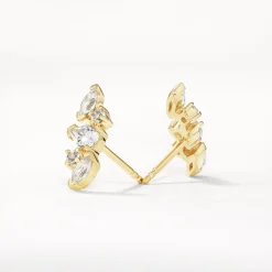 Outlet White Topaz Fancy Cut Stud Earrings in Gold Natural Gemstones | 18k Fine Gold Plated