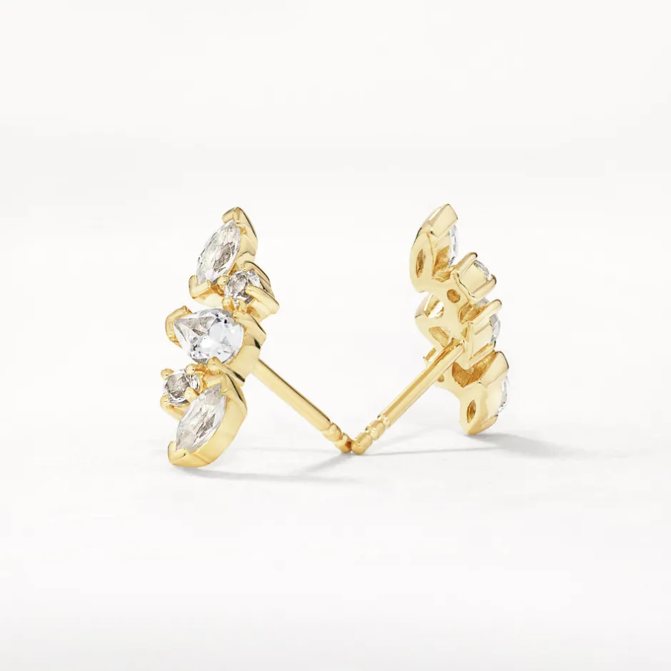 Outlet White Topaz Fancy Cut Stud Earrings in Gold Natural Gemstones | 18k Fine Gold Plated
