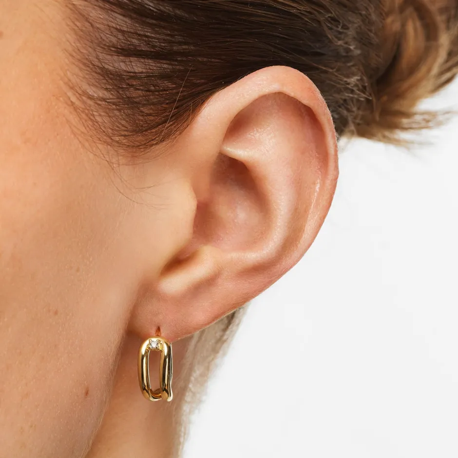 Hot White Topaz Link Loop Hoop Earrings in Gold 18k Fine Gold Plated | Earrings