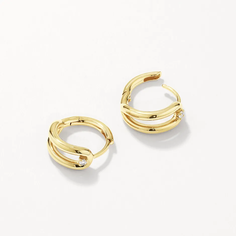 Hot White Topaz Link Loop Hoop Earrings in Gold 18k Fine Gold Plated | Earrings