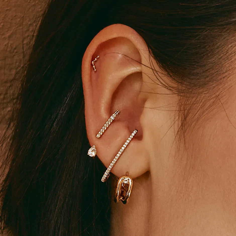 Hot White Topaz Link Loop Hoop Earrings in Gold 18k Fine Gold Plated | Earrings