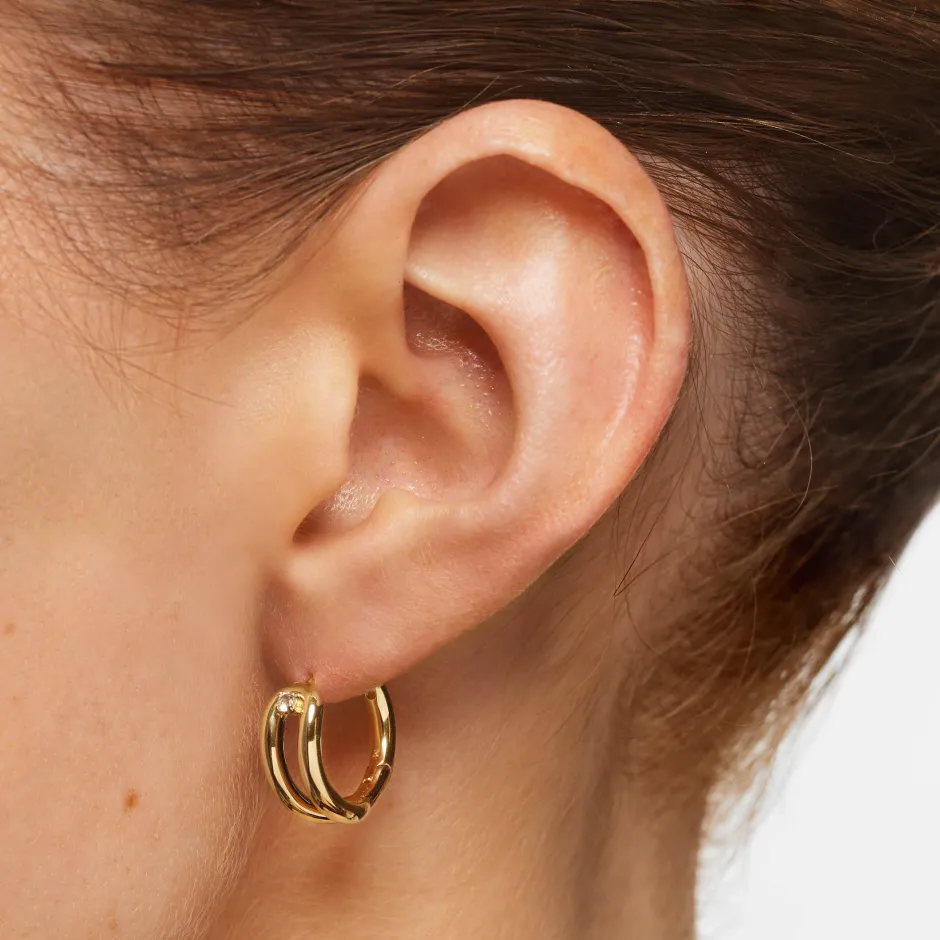 Hot White Topaz Link Loop Hoop Earrings in Gold 18k Fine Gold Plated | Earrings