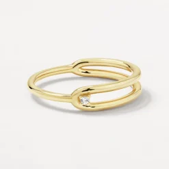 Outlet White Topaz Link Loop Ring in Gold 18k Fine Gold Plated | Rings
