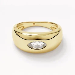 Clearance White Topaz Marquise Curve Pinky Ring in Gold Natural Gemstones | 18k Fine Gold Plated
