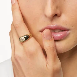 Clearance White Topaz Marquise Curve Pinky Ring in Gold Natural Gemstones | 18k Fine Gold Plated